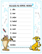 Unscramble the Dental Words activity sheet - Pediatric Dentist in Westfield, NJ